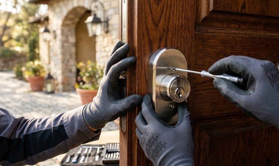 Cerrajero instalando cerradura de alta seguridad en chalet de Bellaterra