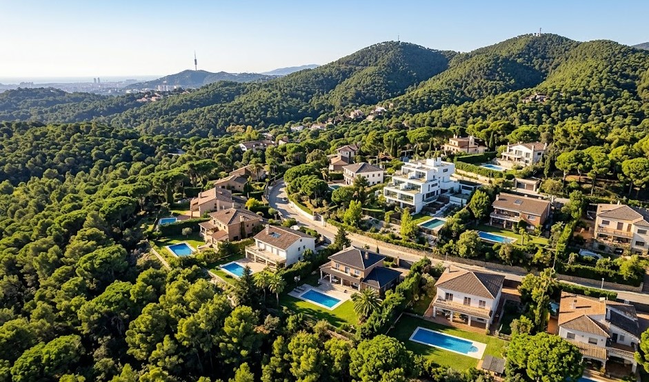 Zonas residenciales y chalets rodeados de bosque en Bellaterra